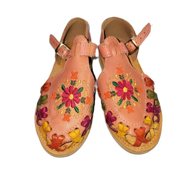 Huaraches Mexican Handmade Little Girls Embroidered Leather Sandals US 11 MX 17 - Picture 3 of 5